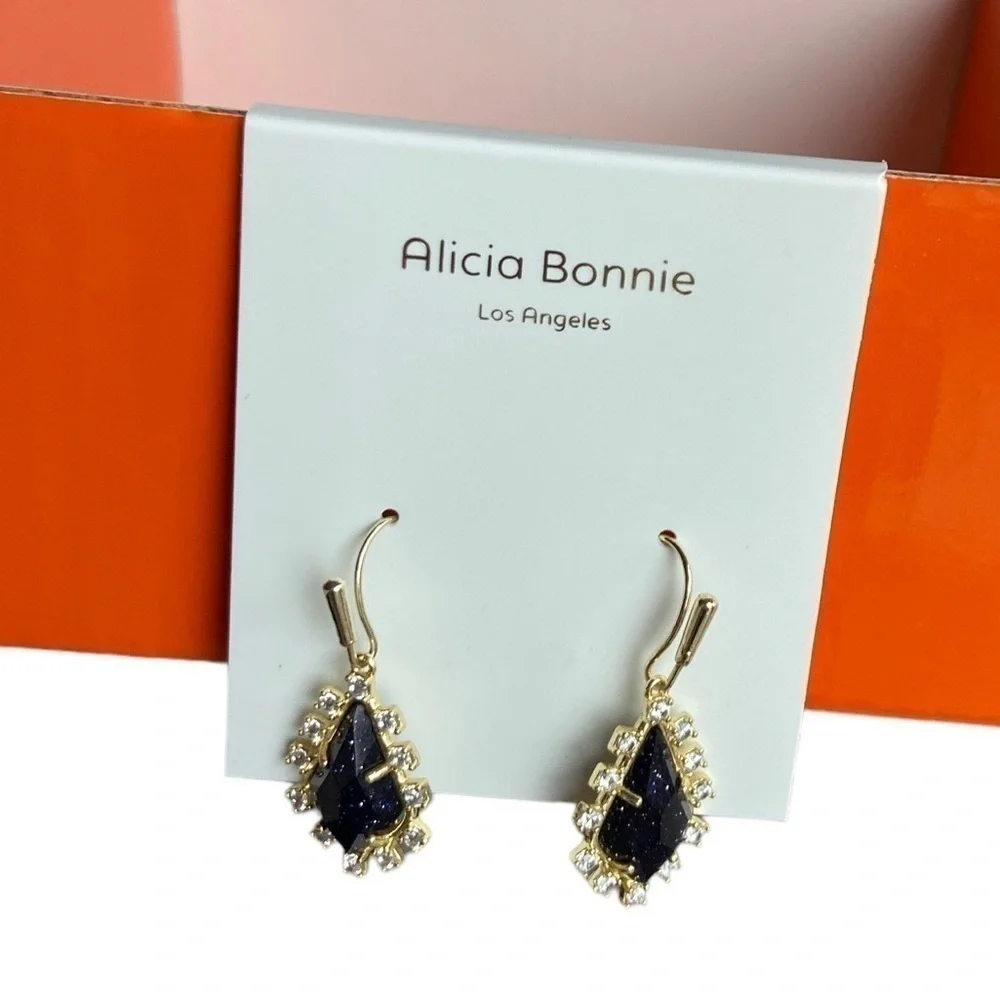 Alicia Bonnie Thetis Gold Tone Black Dangle Dropp Earrings